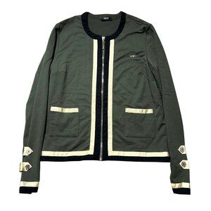 Liu Jo Women's Sz Small Sport Olive Green Cardigan Jacket W/ Gold Trim & Button